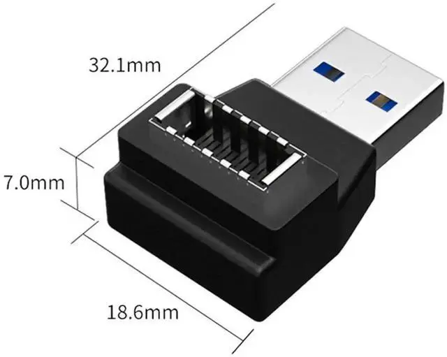 Alt view image 2 of 7 - WRIARICH 90 Degree Angled USB 3.0 Type-A Male to USB 3.1 Type-E Front Panel Header Adapter, Motherboard Internal Extension Data Cable Converter