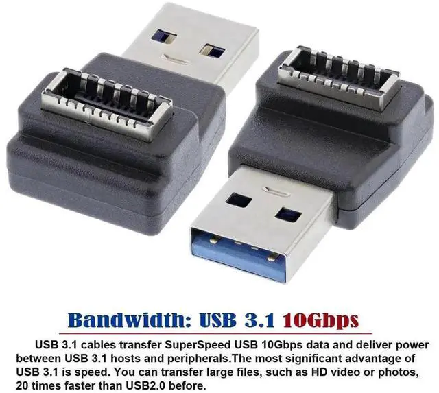 Alt view image 5 of 7 - WRIARICH 90 Degree Angled USB 3.0 Type-A Male to USB 3.1 Type-E Front Panel Header Adapter, Motherboard Internal Extension Data Cable Converter