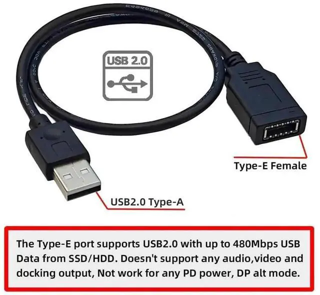 Alt view image 2 of 7 - WRIARICH 0.4M USB 2.0 Motherboard Header Male to Type-E Key-A USB 3.1 Front Panel Extension Cable