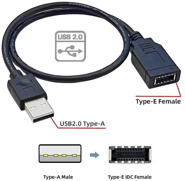 Alt view image 5 of 7 - WRIARICH 0.4M USB 2.0 Motherboard Header Male to Type-E Key-A USB 3.1 Front Panel Extension Cable