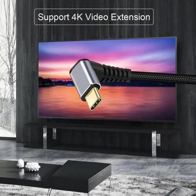 Alt view image 4 of 6 - WRIARICH 2M 90° Up Angled USB-C Extension Cable, USB 3.1 Gen2 10Gbps 100W Male to Female Cord with Sleeve for Laptop & Phone