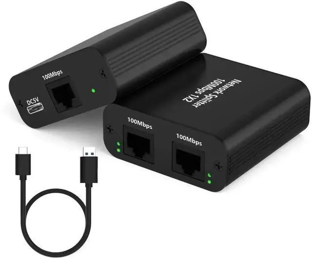 Main image of WRIARICH 1 to 2 Port RJ45 Ethernet Splitter with USB Power Cable, 100Mbps Network Splitter Adapter, Supports Cat5 Cat5e Cat6 Cat7 LAN Cables for 2 Devices Simultaneous Connection