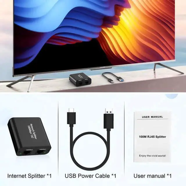 Alt view image 4 of 7 - WRIARICH 1 to 2 Port RJ45 Ethernet Splitter with USB Power Cable, 100Mbps Network Splitter Adapter, Supports Cat5 Cat5e Cat6 Cat7 LAN Cables for 2 Devices Simultaneous Connection