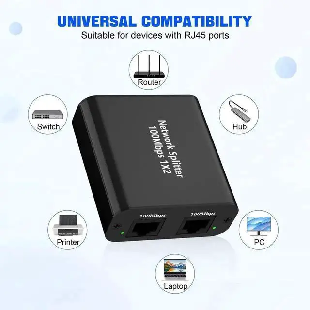 Alt view image 7 of 7 - WRIARICH 1 to 2 Port RJ45 Ethernet Splitter with USB Power Cable, 100Mbps Network Splitter Adapter, Supports Cat5 Cat5e Cat6 Cat7 LAN Cables for 2 Devices Simultaneous Connection