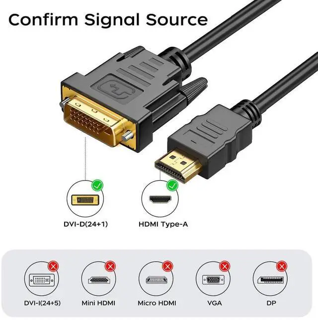 Alt view image 7 of 7 - WRIARICH 2 Pack 6FT Bi-Directional HDMI to DVI-D Male to Male Cable, 1080P High Speed Gold-Plated HDMI A to DVI Cord Compatible with Raspberry Pi, Roku, Xbox One, PS3/4/5 & Graphics Card