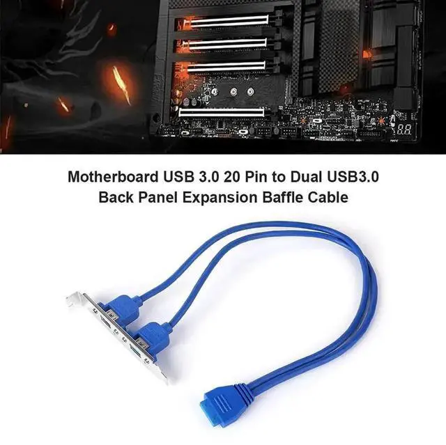 Alt view image 4 of 4 - WRIARICH 20 Pin to Dual USB 3.0 Baffle Cable, PC Back Panel Expansion Cord