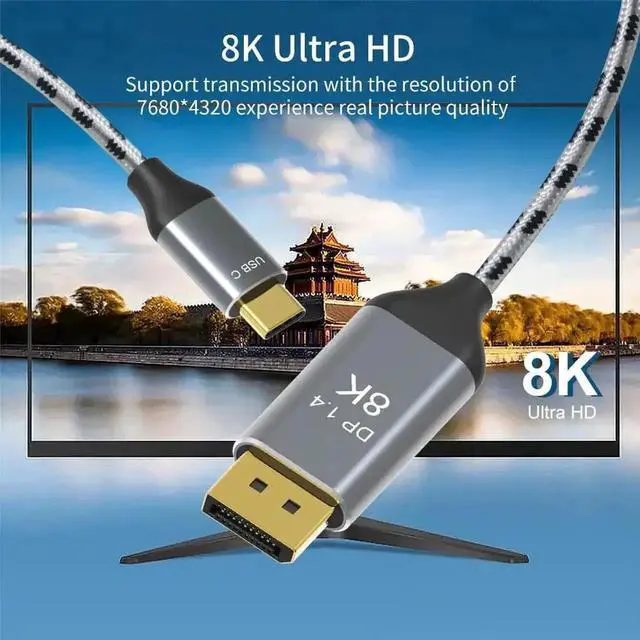 Alt view image 4 of 7 - WRIARICH 3.3FT USB C to DisplayPort 1.4 Cable, 32.4Gbps Type-C 3.1 to DP Cord Thunderbolt 3 Compatible Supports 8K@60Hz 4K@144Hz 2K@240Hz for MacBook Pro M1 M2 Mac Studio Mac Mini Dell XPS