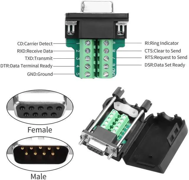 Alt view image 4 of 7 - WRIARICH 1 Pair DB9 Male & Female RS232 Breakout Boards, 9Pin D-SUB Solderless Terminal Signal Module with Protective Housing & Long Mounting Bolts (Type B)