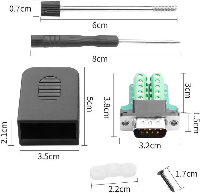 Alt view image 6 of 7 - WRIARICH 1 Pair DB9 Male & Female RS232 Breakout Boards, 9Pin D-SUB Solderless Terminal Signal Module with Protective Housing & Long Mounting Bolts (Type B)