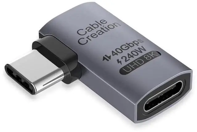 Main image of WRIARICH 90 Degree Right Angle USB-C Male to Female Adapter, 40Gbps 240W, Compatible with USB4, Thunderbolt 4, Laptops, Phones & Tablets