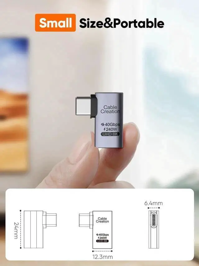 Alt view image 3 of 7 - WRIARICH 90 Degree Right Angle USB-C Male to Female Adapter, 40Gbps 240W, Compatible with USB4, Thunderbolt 4, Laptops, Phones & Tablets