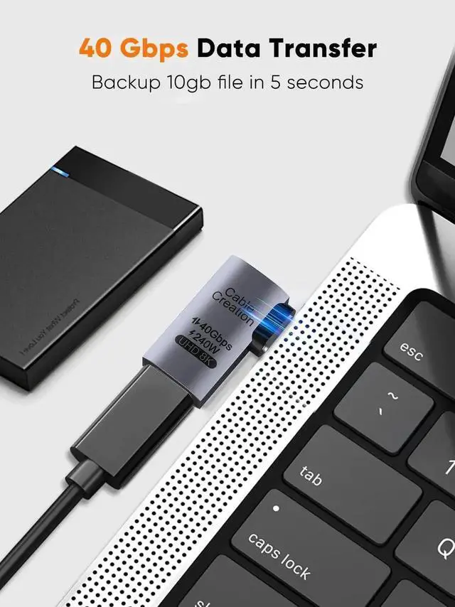 Alt view image 4 of 7 - WRIARICH 90 Degree Right Angle USB-C Male to Female Adapter, 40Gbps 240W, Compatible with USB4, Thunderbolt 4, Laptops, Phones & Tablets