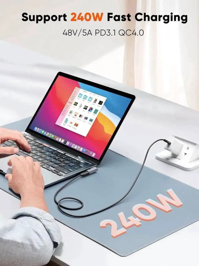 Alt view image 6 of 7 - WRIARICH 90 Degree Right Angle USB-C Male to Female Adapter, 40Gbps 240W, Compatible with USB4, Thunderbolt 4, Laptops, Phones & Tablets