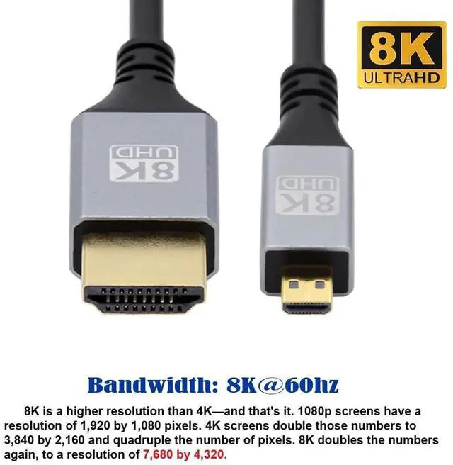 Alt view image 6 of 7 - WRIARICH 200cm Ultra Thin Micro HDMI 2.1 Cable Type A to Type D, 8K 4K Super Flexible Slim Cord for Camera HDTV Monitor