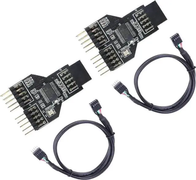 Main image of WRIARICH 2 Pack 9 Pin USB 2.0 Header Splitter Board, 1 Female to 2 Male Internal USB Hub Adapter with 30CM Cable for RGB Fans & PC Front Panel