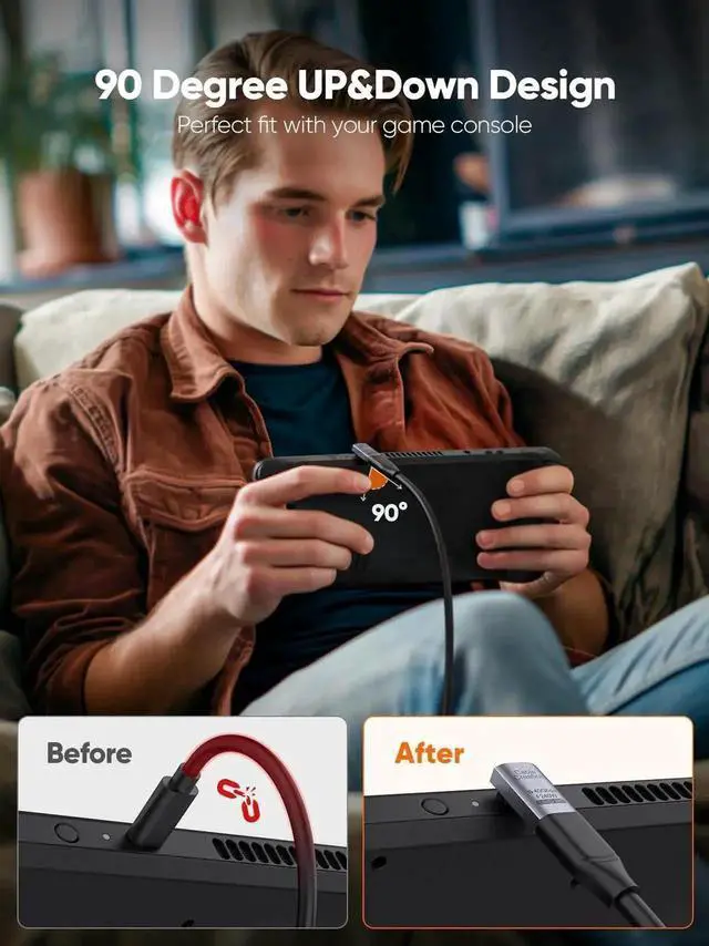 Alt view image 4 of 7 - Up Angle 90 Degree USB C Male to Female Adapter, 40Gbps Data Transfer 240W Fast Charging Right Angle USB-C Extender Compatible with Steam Deck, ROG Ally, Switch, Laptop, PC, Tablet, Smartphone