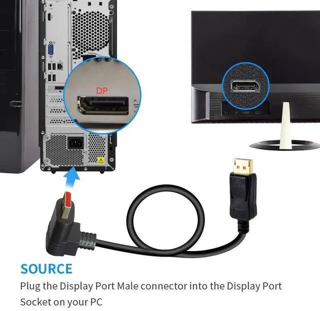 Alt view image 2 of 7 - WRIARICH 6FT 90 Degree Right Angle DP 1.4 Cable Male to Male, Supports 8K60Hz 4K144Hz 2K165Hz for Monitor GPU Laptop