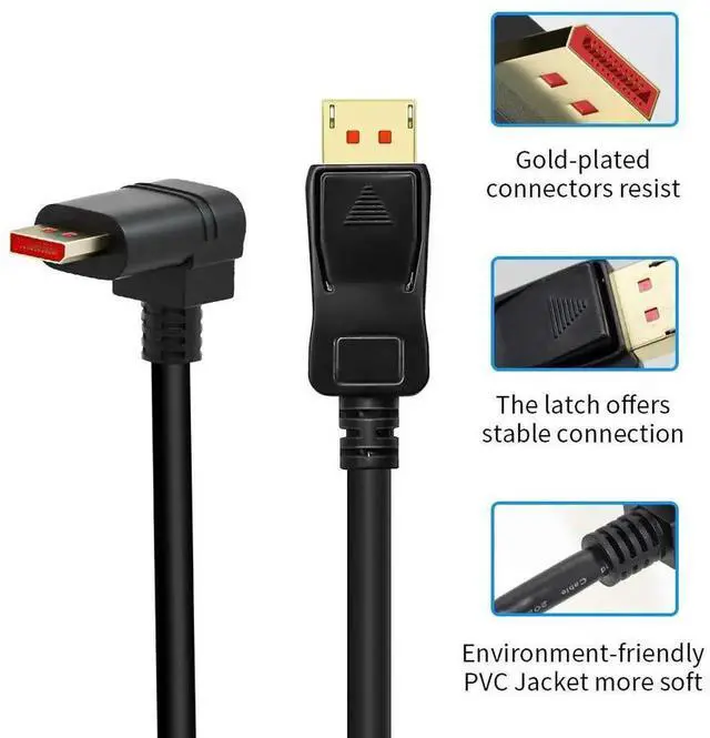 Alt view image 3 of 7 - WRIARICH 6FT 90 Degree Right Angle DP 1.4 Cable Male to Male, Supports 8K60Hz 4K144Hz 2K165Hz for Monitor GPU Laptop