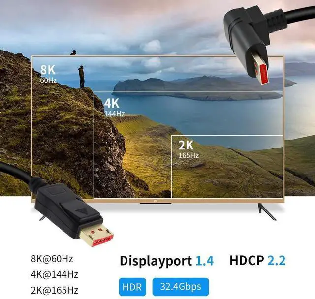 Alt view image 6 of 7 - WRIARICH 6FT 90 Degree Right Angle DP 1.4 Cable Male to Male, Supports 8K60Hz 4K144Hz 2K165Hz for Monitor GPU Laptop