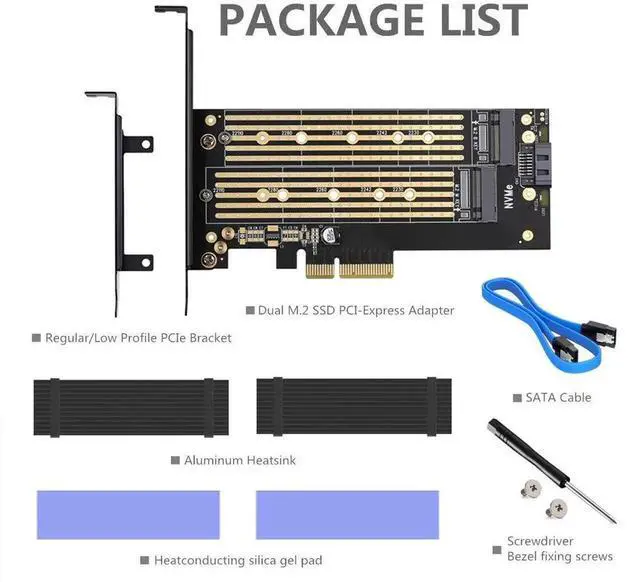 Alt view image 7 of 7 - WRIARICH Dual M.2 PCIe x4 Expansion Card with Heatsink, Supports NVMe M-Key & SATA B-Key SSDs, Fits 223022110 Sizes