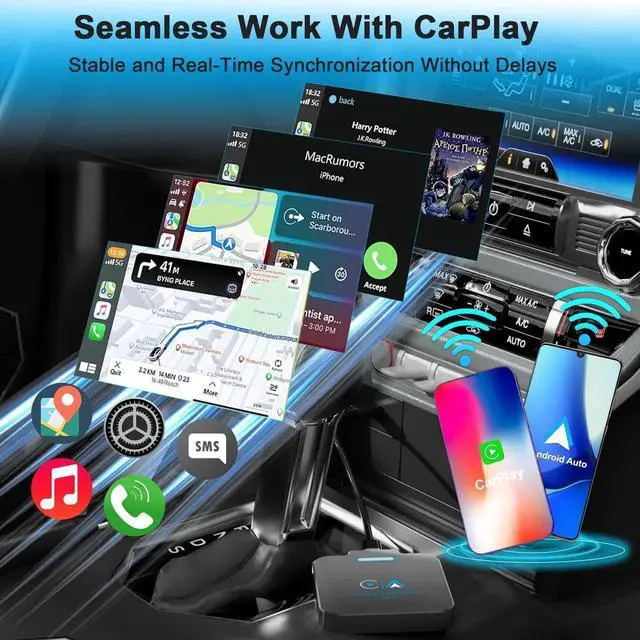 Alt view image 7 of 7 - WRIARICH 2-in-1 Wireless CarPlay & Android Auto Adapter, Wired to Wireless Car Dongle Plug & Play for Factory Wired Car Systems, Compatible with iPhone iOS 10+ & Android Phones