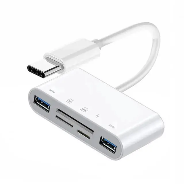 Main image of WRIARICH USB-C to TF/Micro SD SDXC Card Reader Adapter, Dual USB3.0 Female Ports & 27W PD Charging, Compatible with Laptops, Tablets & Phones