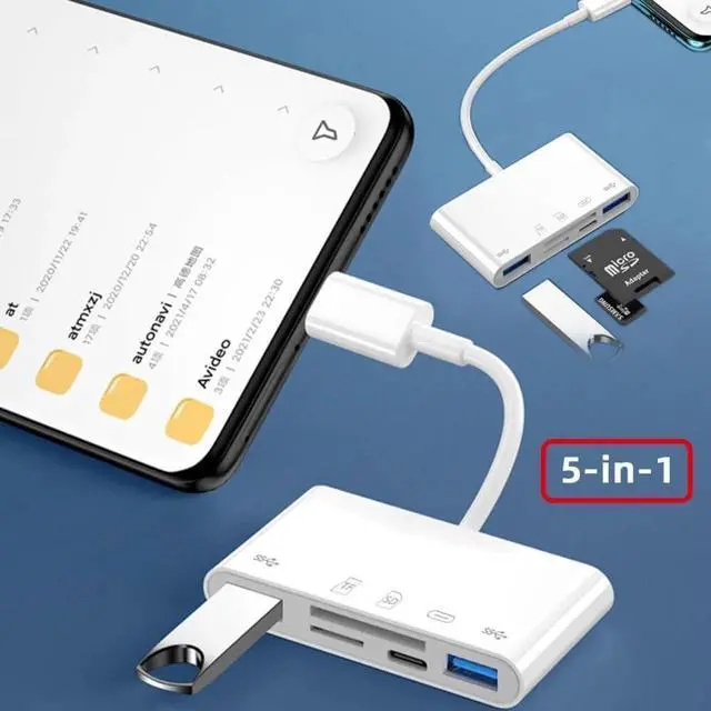 Alt view image 2 of 7 - WRIARICH USB-C to TF/Micro SD SDXC Card Reader Adapter, Dual USB3.0 Female Ports & 27W PD Charging, Compatible with Laptops, Tablets & Phones