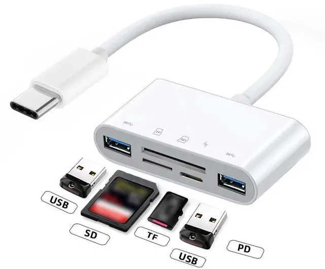 Alt view image 4 of 7 - WRIARICH USB-C to TF/Micro SD SDXC Card Reader Adapter, Dual USB3.0 Female Ports & 27W PD Charging, Compatible with Laptops, Tablets & Phones