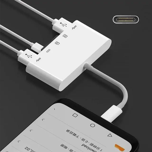 Alt view image 6 of 7 - WRIARICH USB-C to TF/Micro SD SDXC Card Reader Adapter, Dual USB3.0 Female Ports & 27W PD Charging, Compatible with Laptops, Tablets & Phones