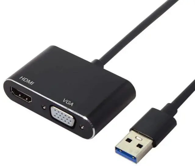 Alt view image 2 of 7 - WRIARICH USB 3.0/2.0 to HDMI VGA Dual Display Adapter Cable, External USB Video Graphics Card Compatible with Windows & Mac Laptops