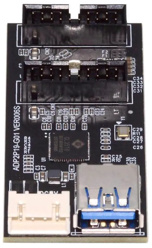 Alt view image 4 of 6 - WRIARICH USB 3.0 19/20Pin 1 to 2 Splitter Hub, Internal Port Multiplier PCBA Adapter with SATA Power Cable for Desktop Motherboard