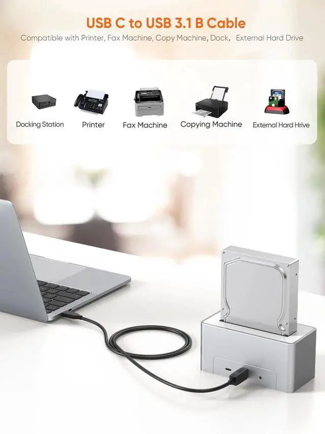 Alt view image 6 of 6 - WRIARICH 4FT USB 3.1 USB-C to USB-B Cable, 10Gbps High Speed Cord Compatible with Thunderbolt 3, MacBook, External Hard Drive, Docking Station & Scanner