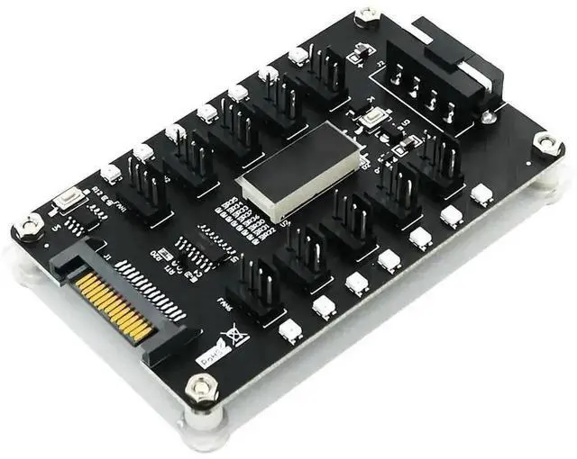 Alt view image 2 of 3 - WRIARICH 10 Ports PWM Fan Hub with LED Temperature Display, 3/4Pin PC Fan Splitter Adapter, 12V SATA 4Pin Powered Motherboard Fan Speed Controller