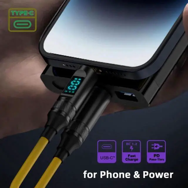 Alt view image 4 of 7 - WRIARICH 1.8M (5.91FT) Coiled USB-C to USB-C Cable with Digital Display & Power Meter, 20Gbps, 8K@60Hz, 100W PD Charging