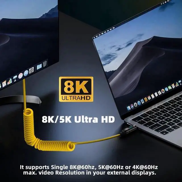 Alt view image 5 of 7 - WRIARICH 1.8M (5.91FT) Coiled USB-C to USB-C Cable with Digital Display & Power Meter, 20Gbps, 8K@60Hz, 100W PD Charging