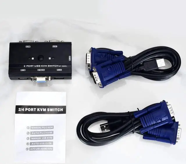 Alt view image 2 of 6 - WRIARICH 2 Port VGA USB KVM Switch with Cables, 2 Computers Share 1 VGA Monitor & 3 USB Devices Keyboard Mouse Printer Scanner