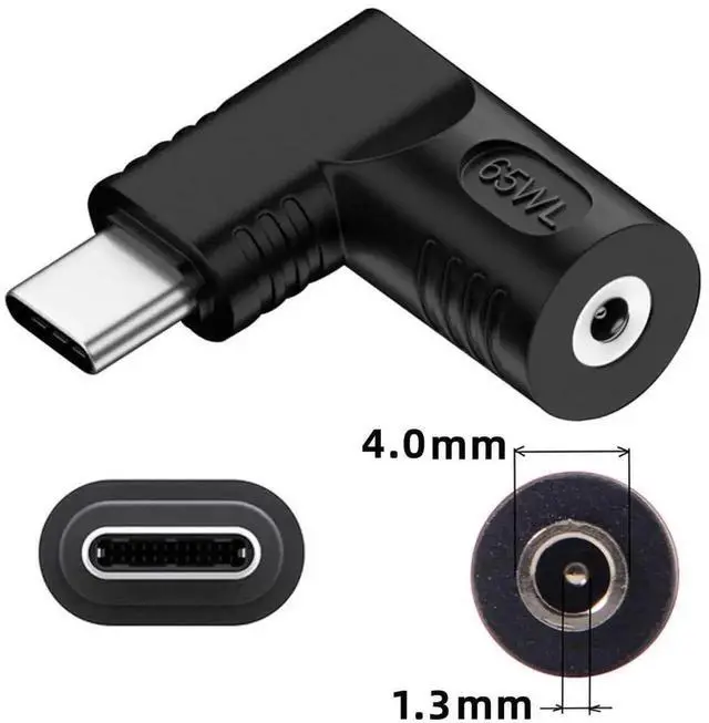 Alt view image 6 of 7 - WRIARICH 65W 90 Degree Right Angle DC 4.0x1.3mm to USB-C PD Power Adapter, 20V DC Barrel Input to Type-C Output Charging Converter Plug