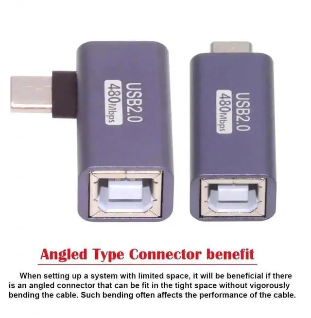 Alt view image 3 of 7 - WRIARICH 2 Pack USB 2.0 B Female to USB-C Male Adapters, Straight & Angled Type Extension Converters for Printers, External Hard Drives & USB-C Devices