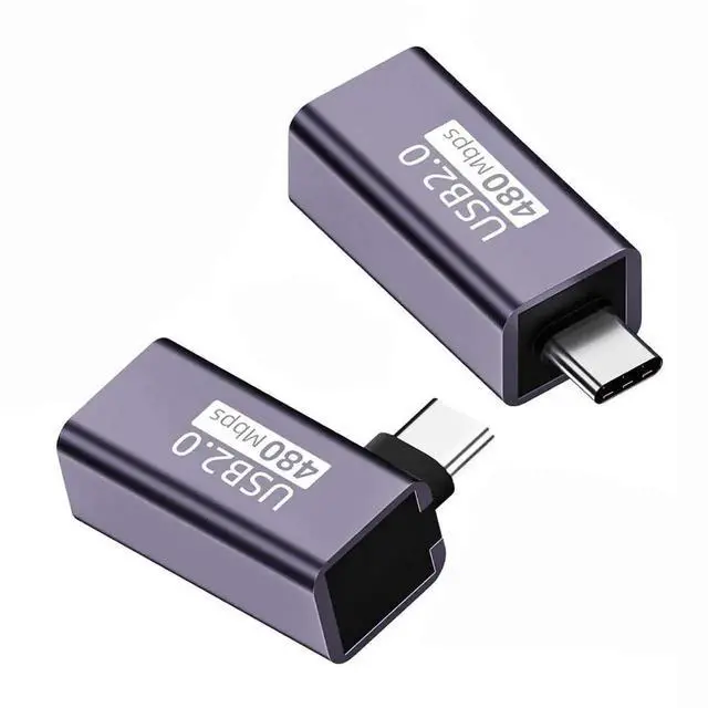 Main image of WRIARICH 2 Pack USB 2.0 B Female to USB-C Male Adapters, Straight & Angled Type Extension Converters for Printers, External Hard Drives & USB-C Devices