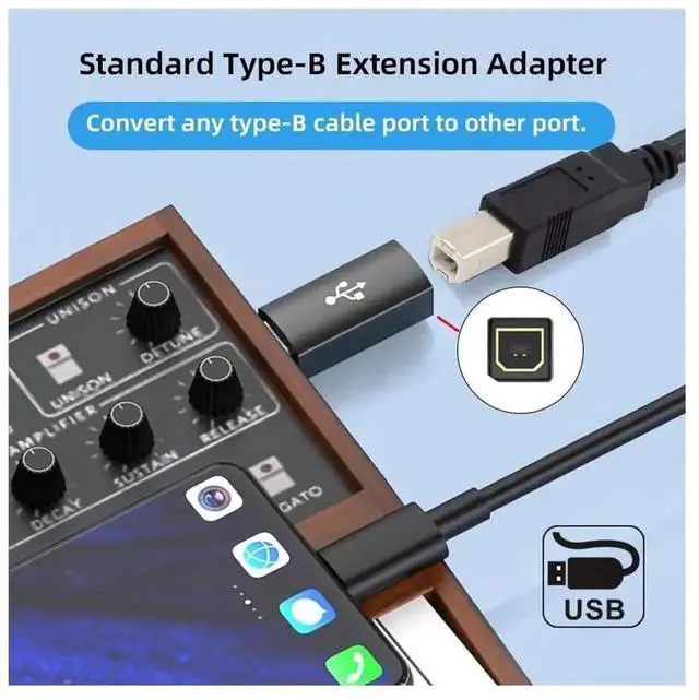 Alt view image 2 of 7 - WRIARICH 2 Pack USB 2.0 B Female to USB-C Male Adapters, Straight & Angled Type Extension Converters for Printers, External Hard Drives & USB-C Devices