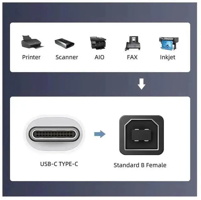 Alt view image 4 of 7 - WRIARICH 2 Pack USB 2.0 B Female to USB-C Male Adapters, Straight & Angled Type Extension Converters for Printers, External Hard Drives & USB-C Devices