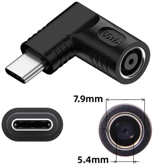 Alt view image 7 of 7 - WRIARICH 90 Degree Right Angle DC 7.9x5.4mm to USB-C PD Power Converter Plug, 20V DC Barrel Input to Type-C Output Charging Adapter