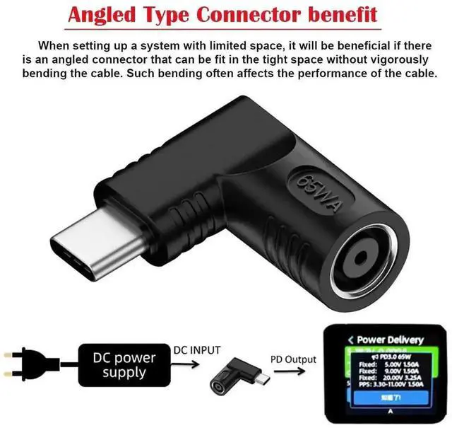 Alt view image 3 of 7 - WRIARICH 90 Degree Right Angle DC 7.9x5.4mm to USB-C PD Power Converter Plug, 20V DC Barrel Input to Type-C Output Charging Adapter