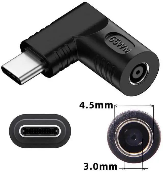 Alt view image 5 of 7 - WRIARICH 65W 90 Degree Right Angle DC 4.5x3.0mm to USB-C PD Power Adapter, 20V DC Barrel Input to Type-C Output Charging Converter Plug