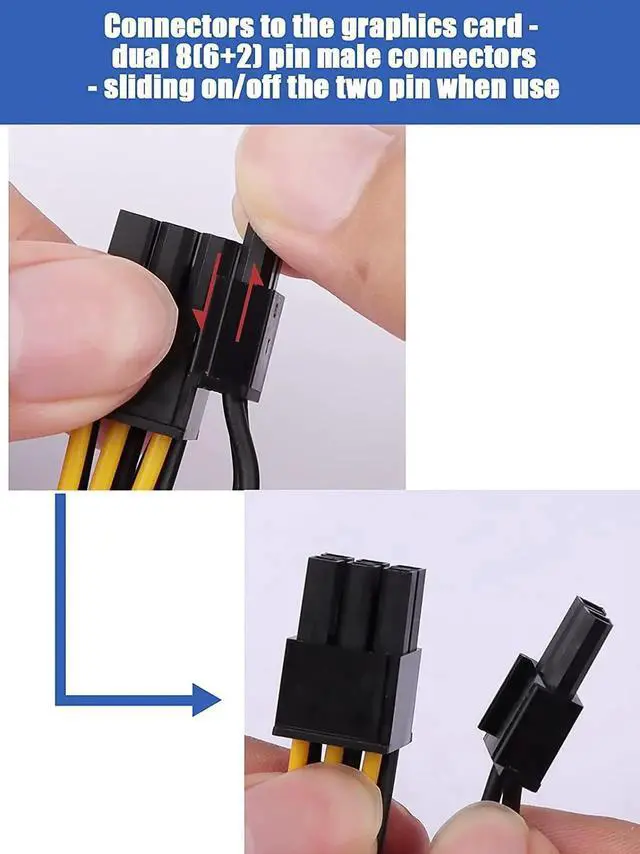 Alt view image 4 of 6 - WRIARICH 4 Pack 6Pin PCIe to Dual 8Pin (6+2 Detachable) GPU Power Y Splitter Cable, PCIe Express VGA Graphics Card Extension Cord