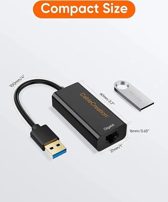Alt view image 3 of 6 - WRIARICH CableCreation USB 3.0 to Gigabit Ethernet Adapter, 10/100/1000 Mbps RJ45 Wired LAN Dongle Compatible with MacBook, Windows Laptops, Surface Pro, Nintendo Switch, Mac Mini & PC