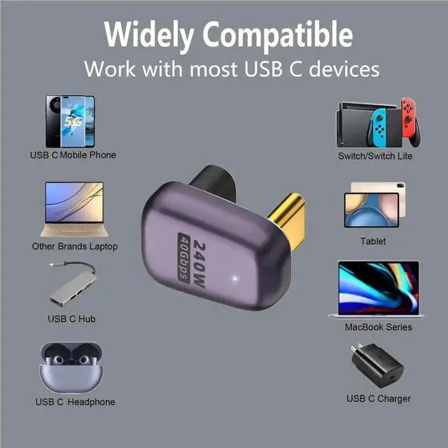 Alt view image 2 of 7 - WRIARICH 2 Pack 180 Degree Flat USB C Adapter, Full Function Type-C Male to Female Extender Support 40Gbps Data, PD 240W Charging & 8K@60Hz Video Output