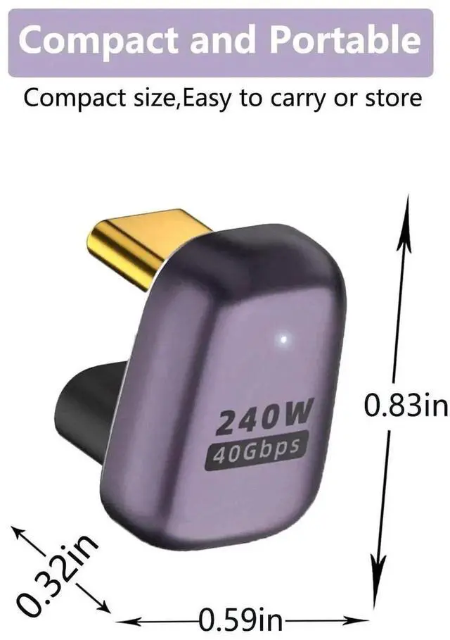 Alt view image 6 of 7 - WRIARICH 2 Pack 180 Degree Flat USB C Adapter, Full Function Type-C Male to Female Extender Support 40Gbps Data, PD 240W Charging & 8K@60Hz Video Output