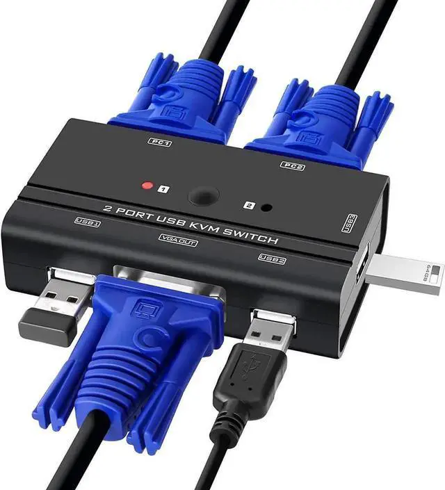 Main image of WRIARICH 2-Port VGA USB KVM Switch with Cables, Share 1 Monitor & 3 USB Devices for 2 PCs, Support Keyboard Mouse Printer Scanner
