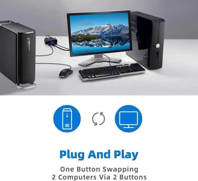 Alt view image 6 of 6 - WRIARICH 2-Port VGA USB KVM Switch with Cables, Share 1 Monitor & 3 USB Devices for 2 PCs, Support Keyboard Mouse Printer Scanner